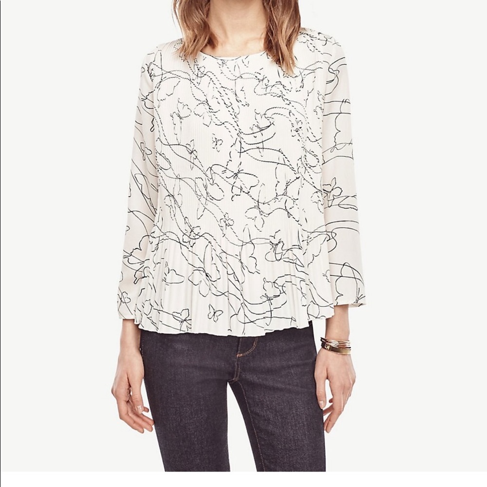Ann Taylor Butterfly Pleated Blouse